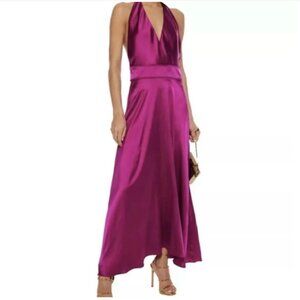 Maje Rivone Silk Satin Halter Maxi Dress